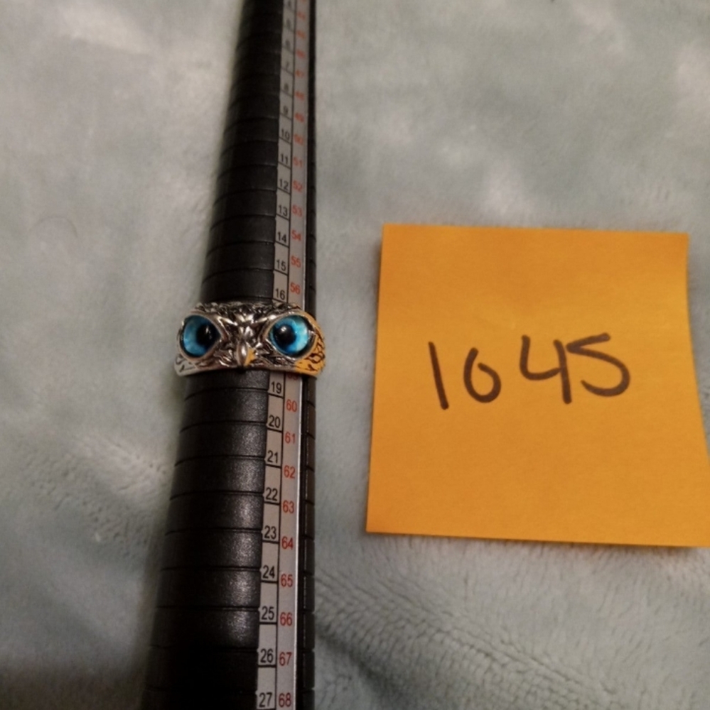 New Silver and Blue Owl Ring Size 8 #1045